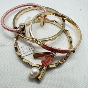 White House Black Market Cherry Quartz Gold Tone Stacking Bracelets Pearl New